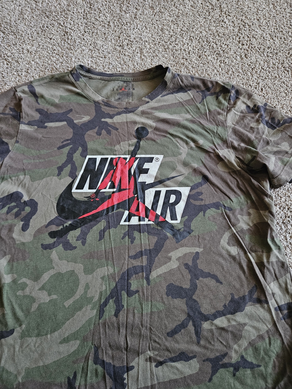 Jordan Men's Camo Short Sleeve Tee with Black and Red Logo